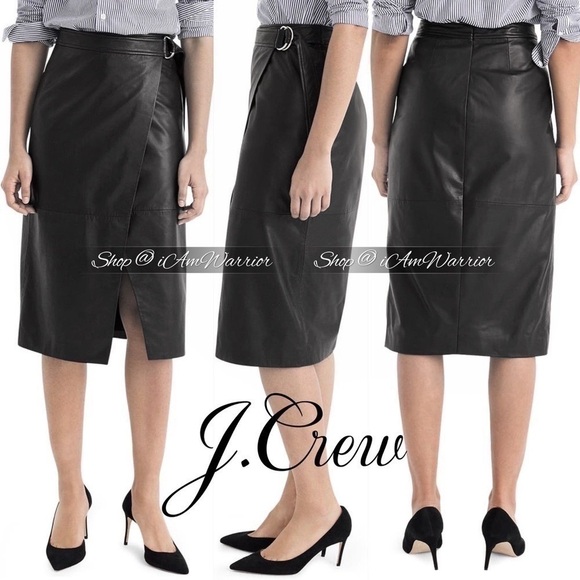 J.Crew Collection black genuine supple leather wrap midi skirt *shop@iamwarrior - Picture 2 of 11